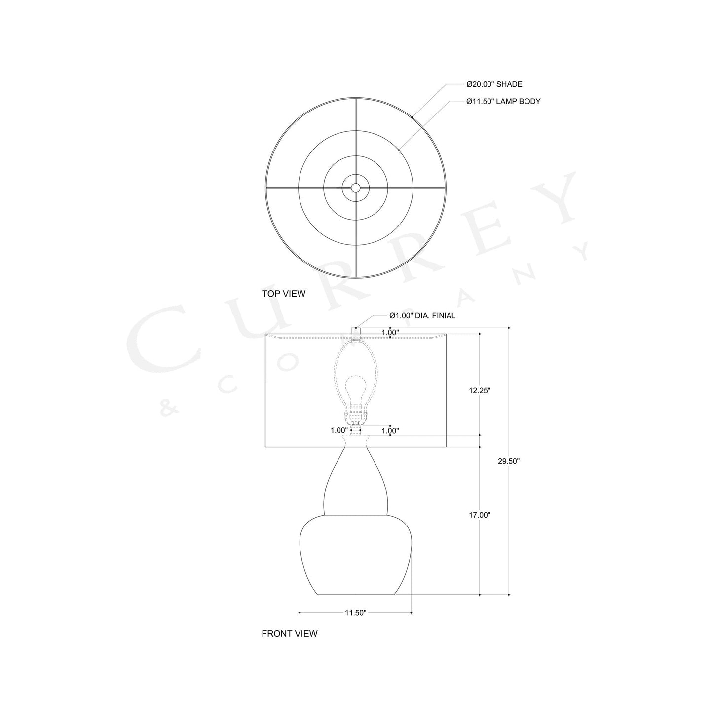 Catania Gourd Table Lamp - line drawing.