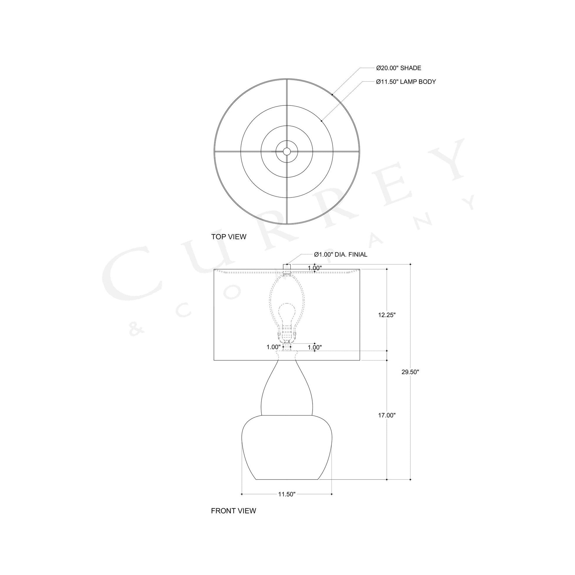 Catania Gourd Table Lamp - line drawing.