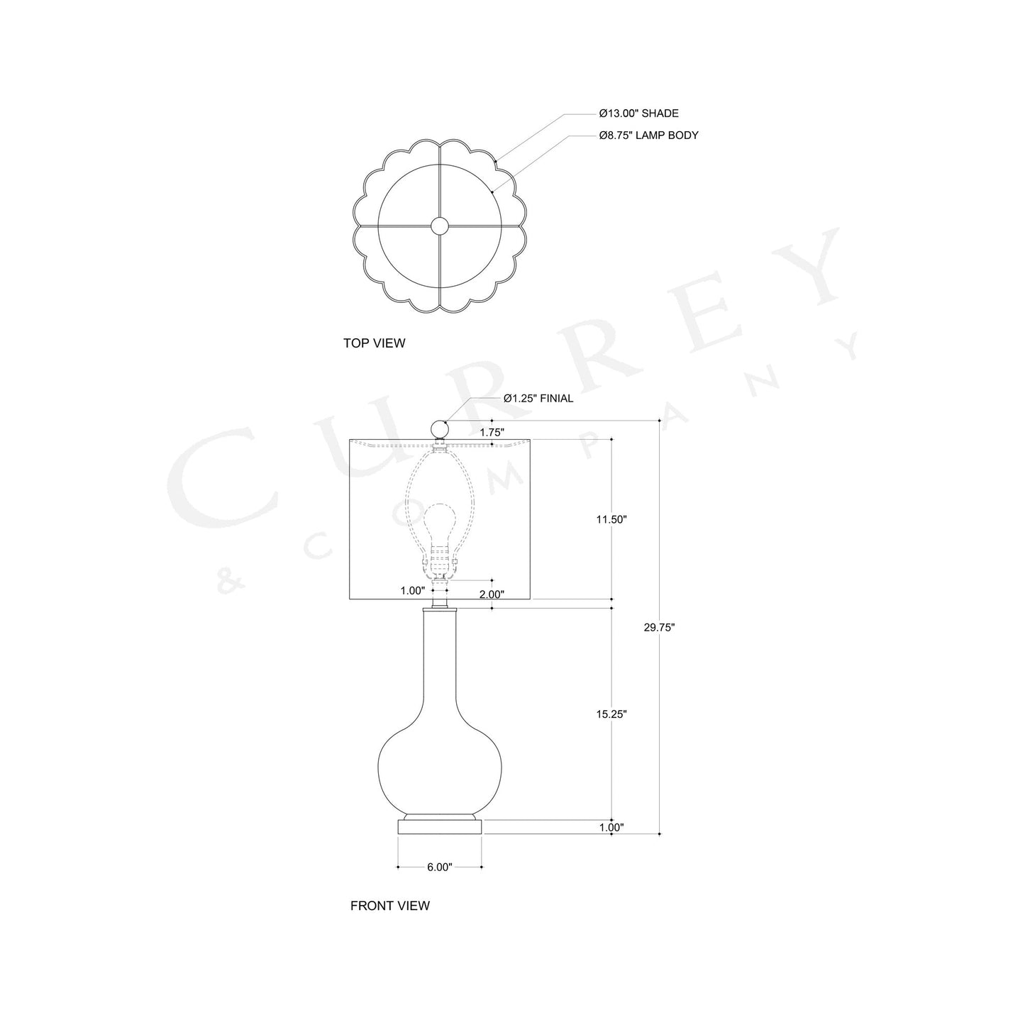 Celadon Table Lamp - line drawing.