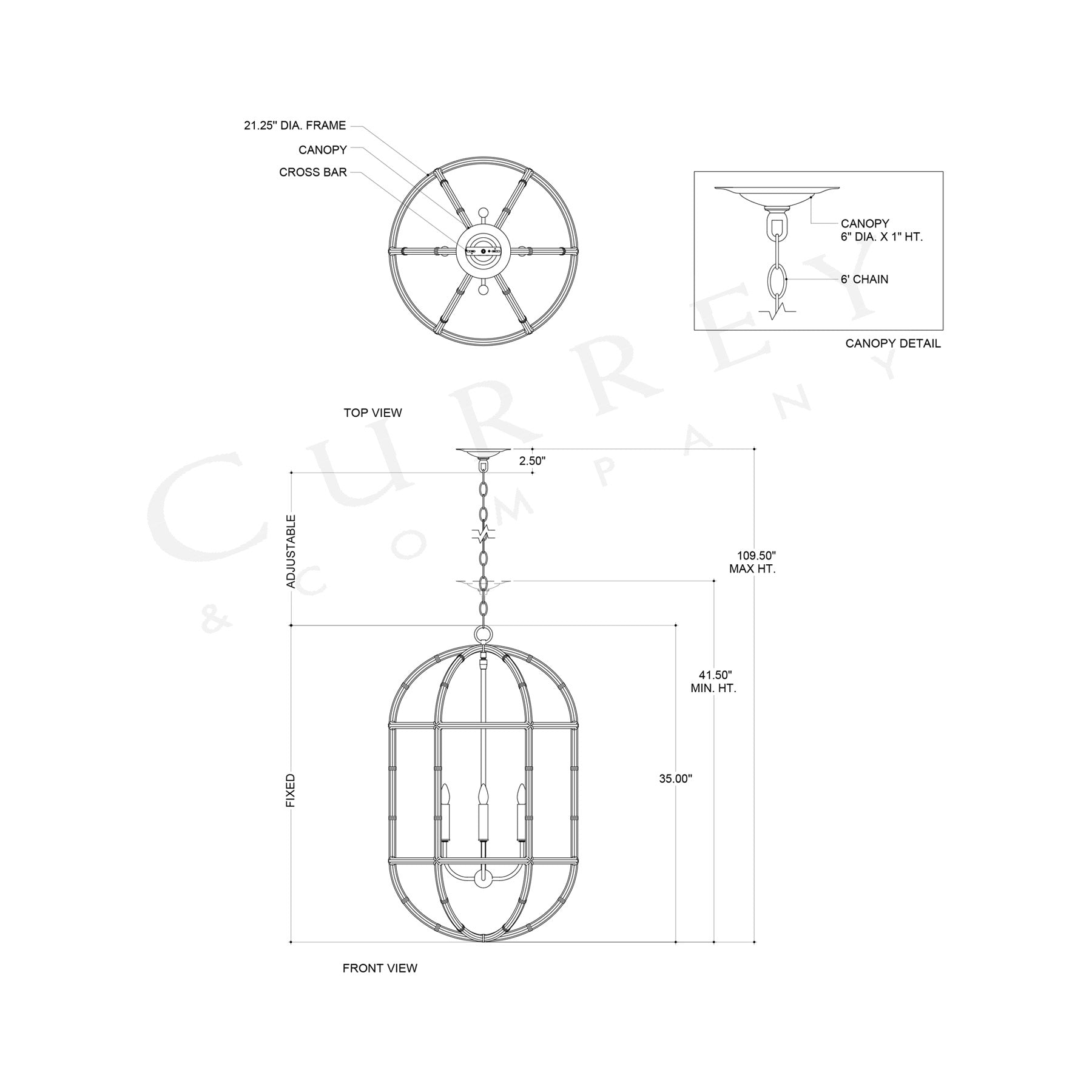 Charrette Pendant Light - line drawing.