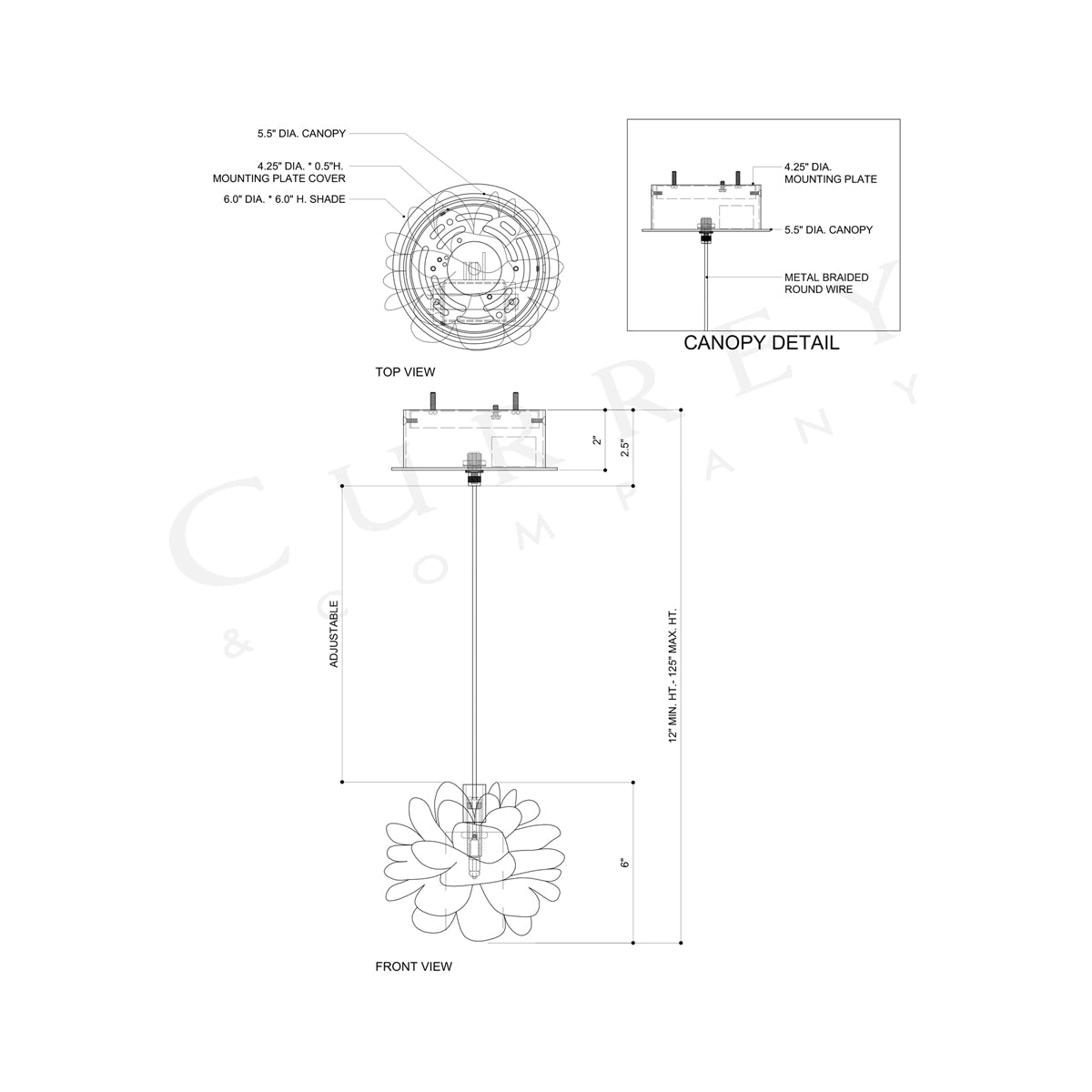 Clarity Pendant Light - line drawing.