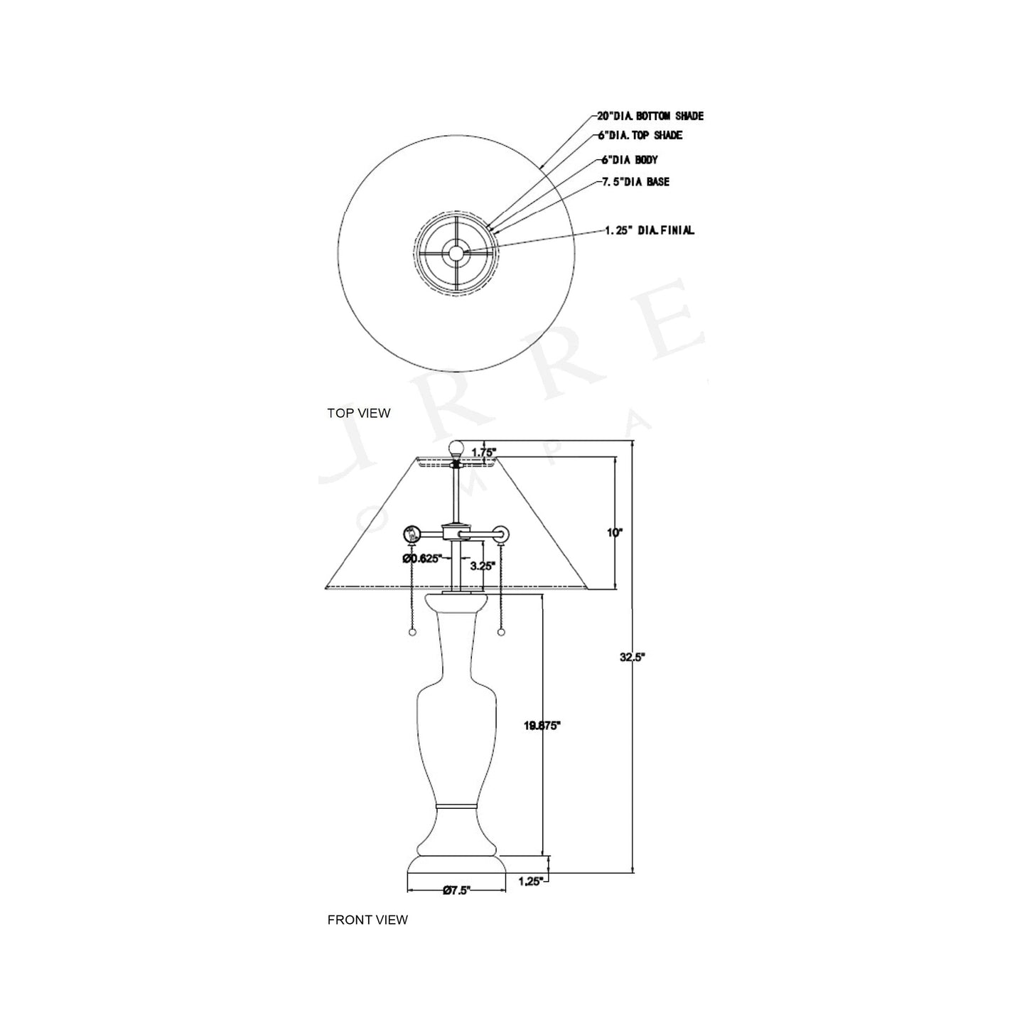 Classico Tapered Table Lamp - line drawing.