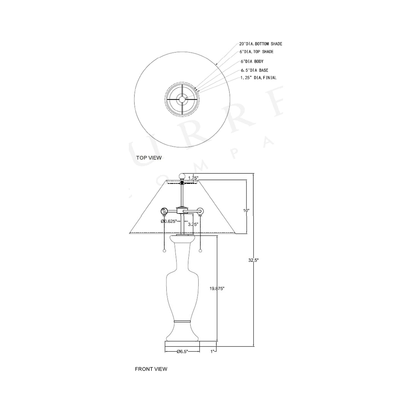 Classico Tapered Table Lamp - line drawing.