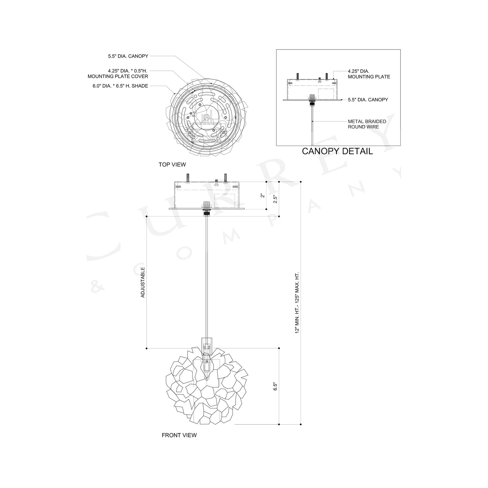 Clio Pendant Light - line drawing.