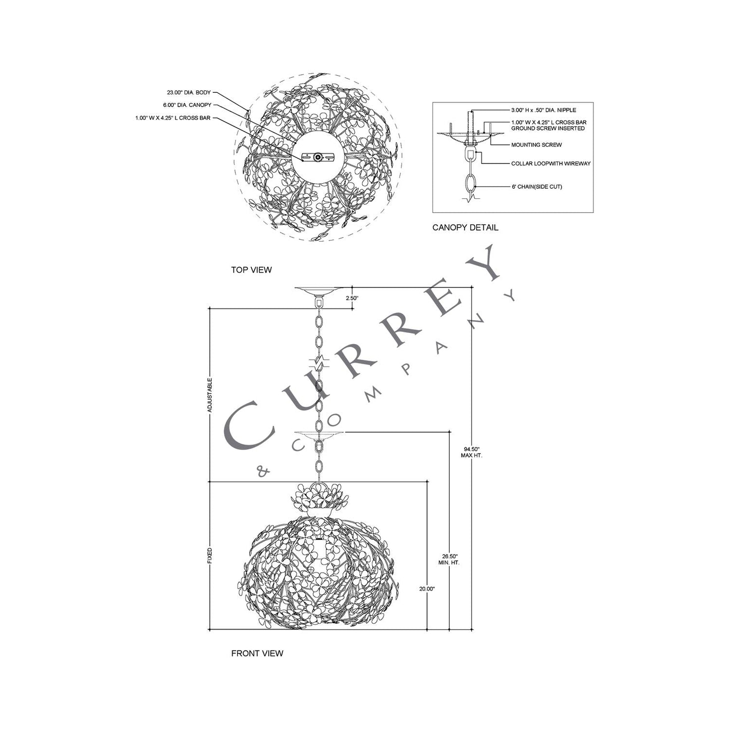 Cloverfield Pendant Light - line drawing.