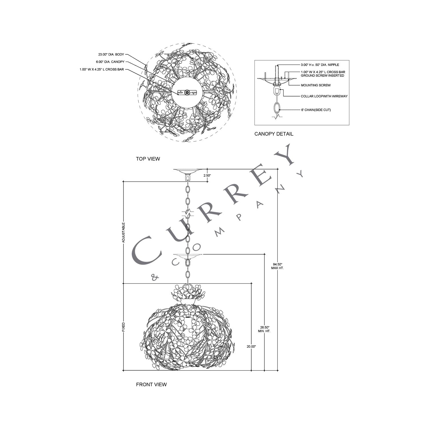 Cloverfield Pendant Light - line drawing.