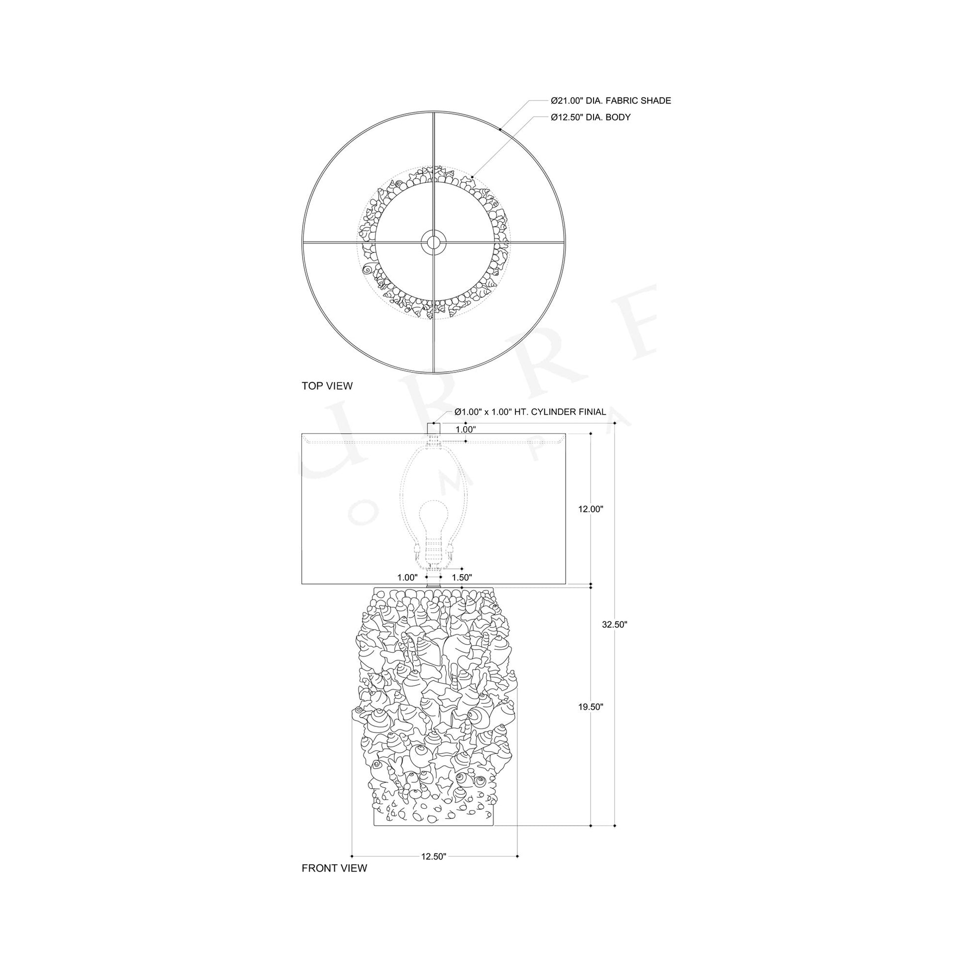 Corfu Table Lamp - line drawing.