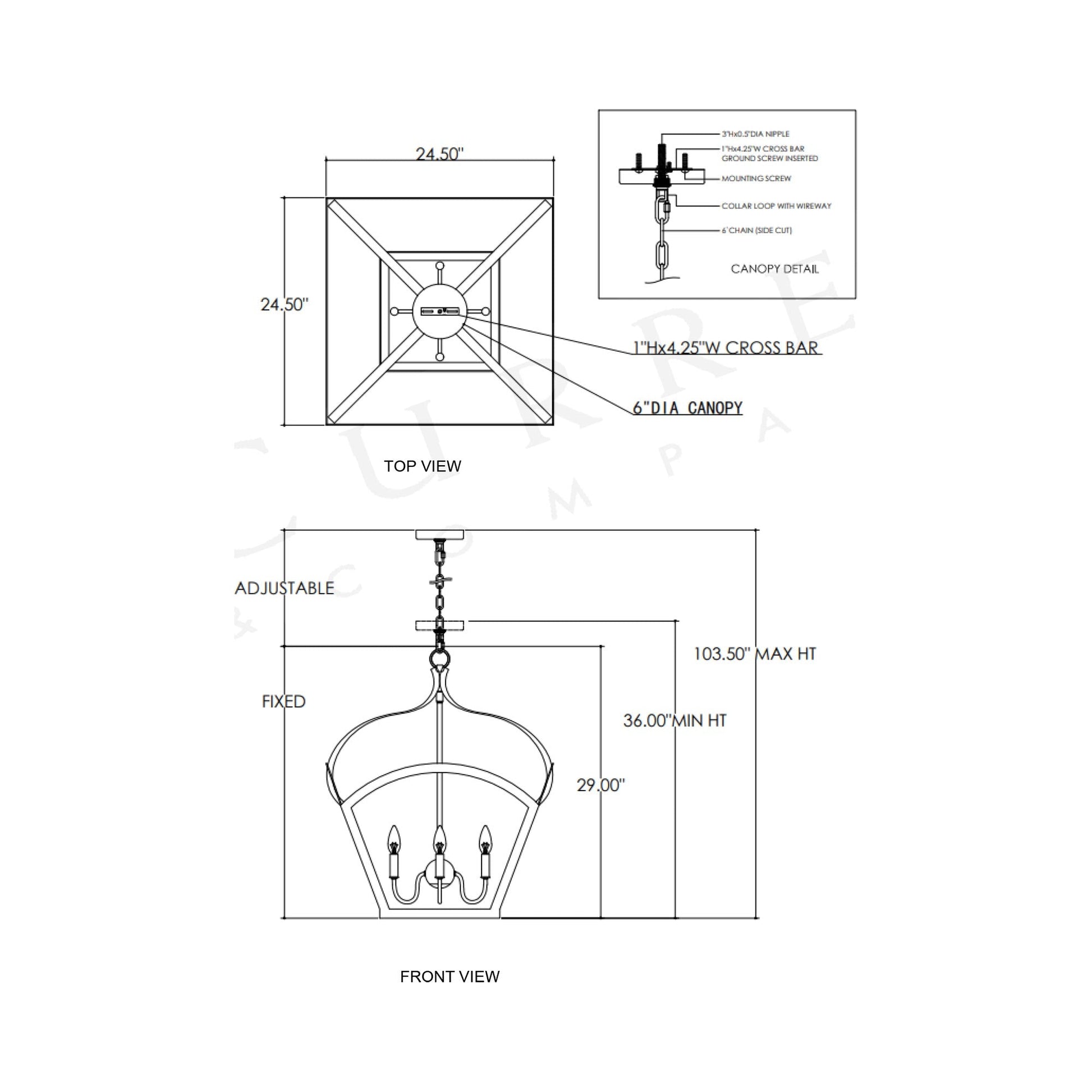 Coronet Pendant Light - line drawing.