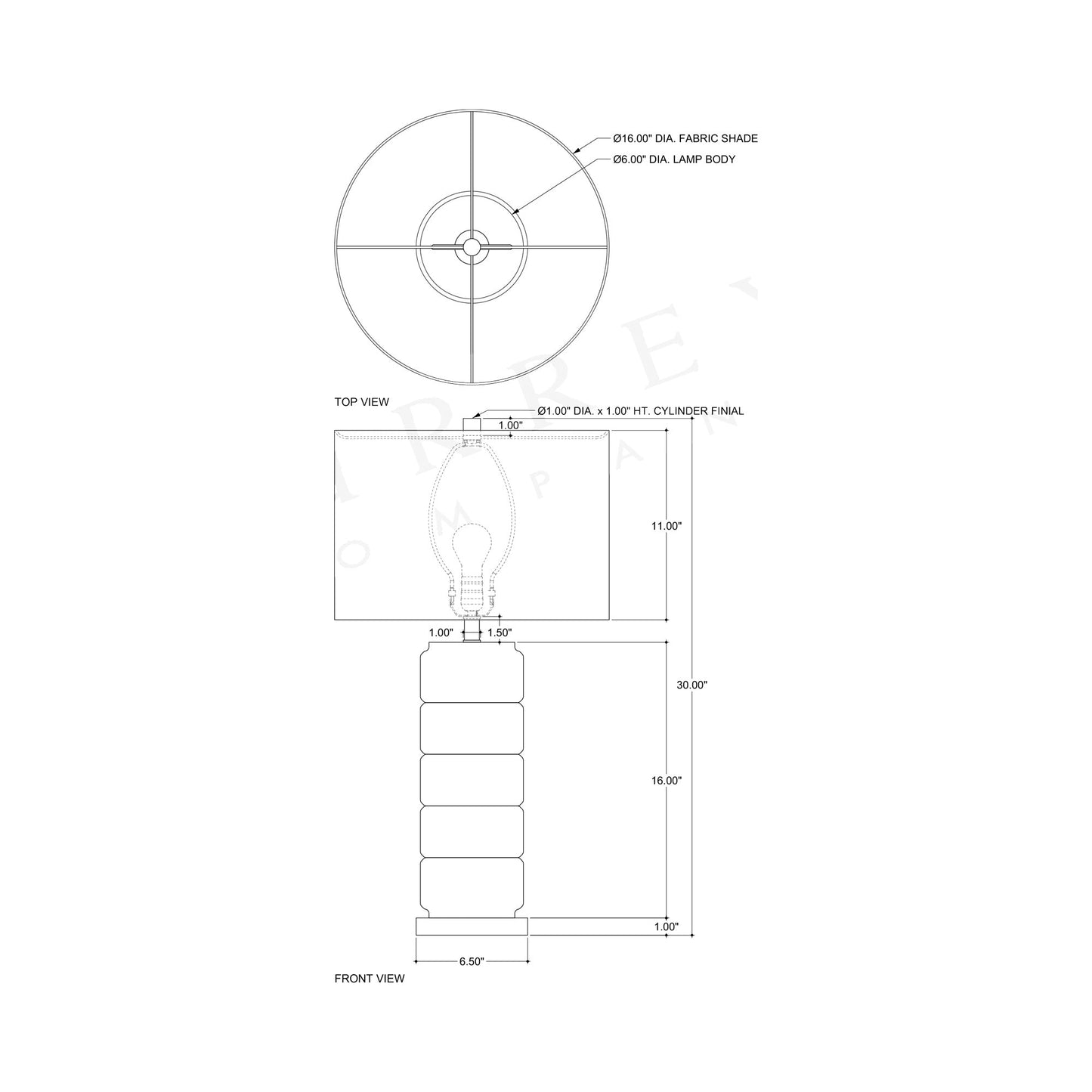 Crantock Table Lamp - line drawing.