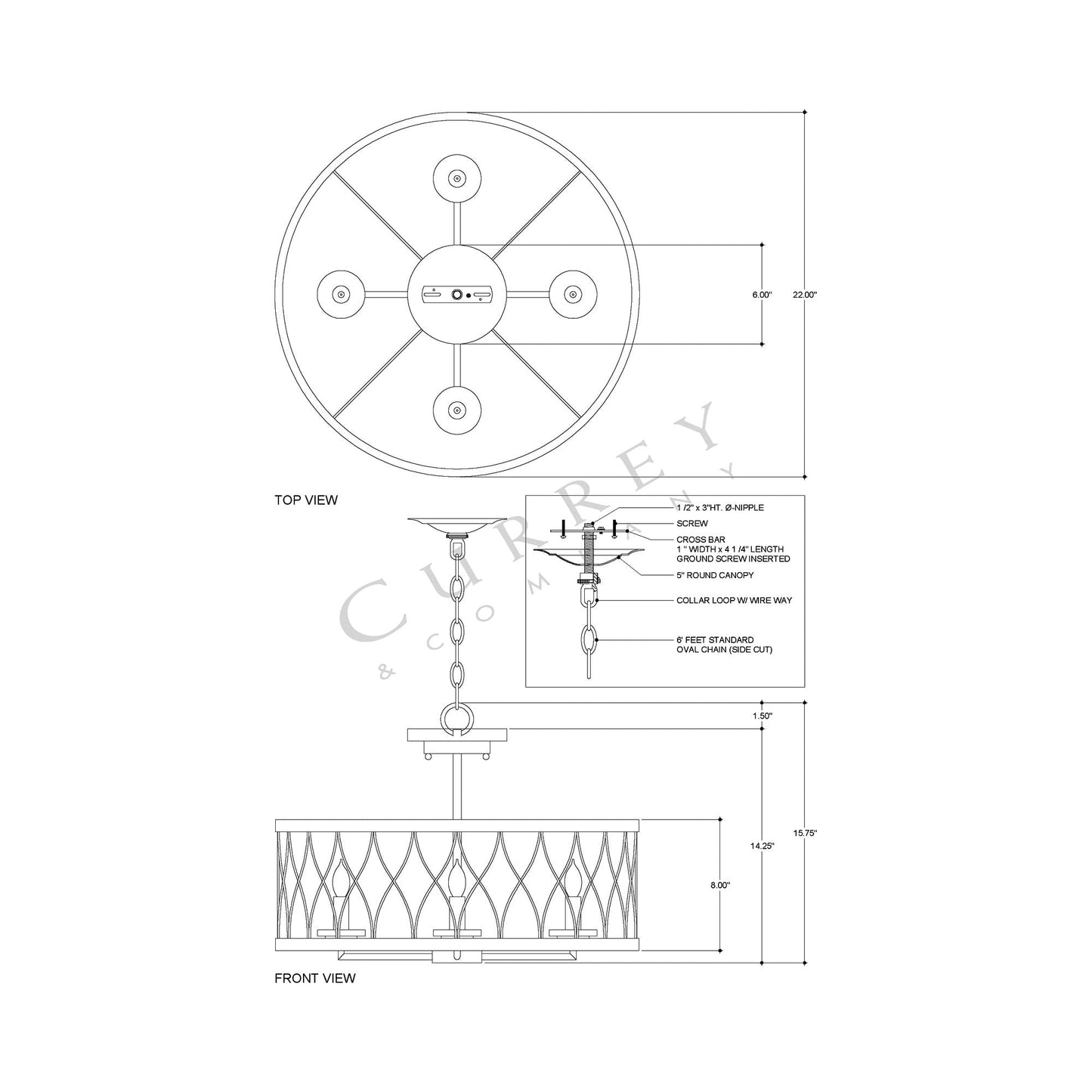Crisscross Semi Flush Mount Ceiling Light - line drawing.
