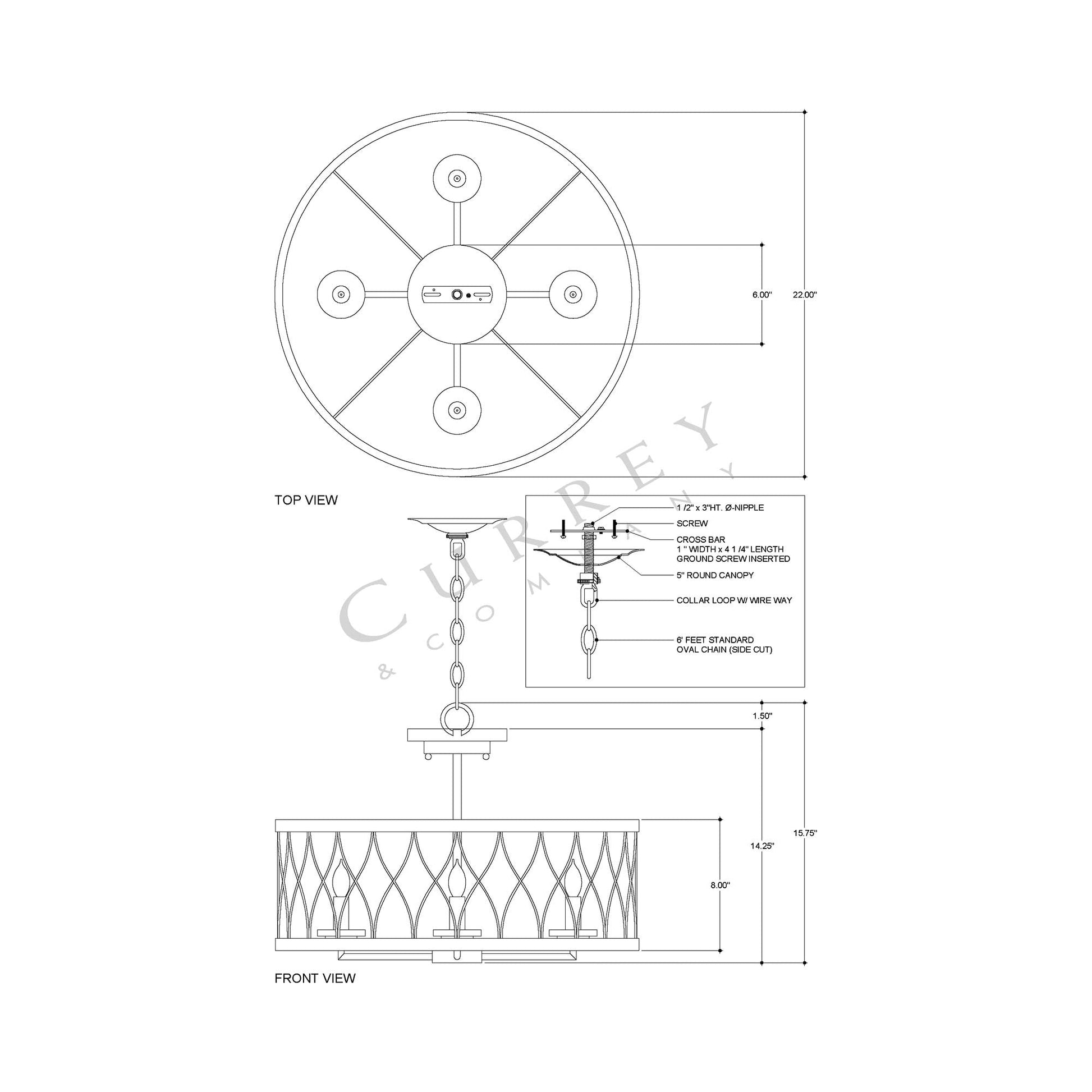 Crisscross Semi Flush Mount Ceiling Light - line drawing.