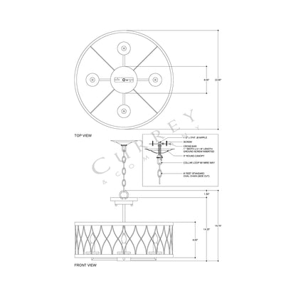 Crisscross Semi Flush Mount Ceiling Light - line drawing.