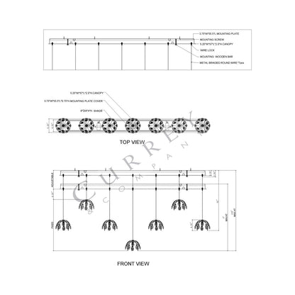 Crystal Bud Linear Multi Pendant Light - line drawing.