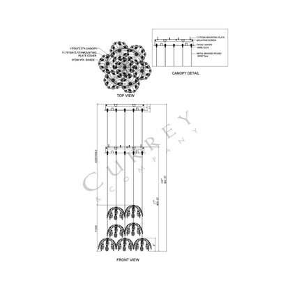Crystal Bud Multi Pendant Light - line drawing.