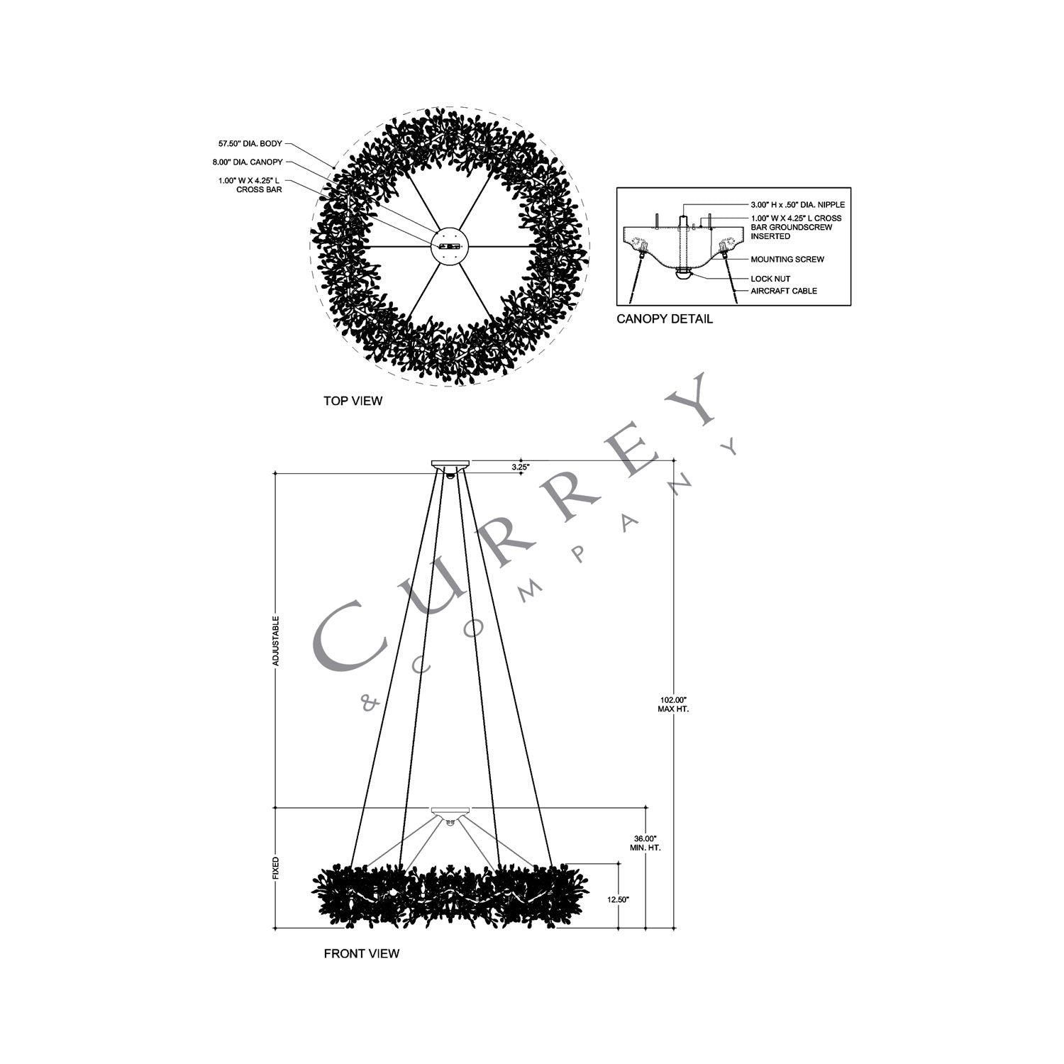 Crystal Bud Ring Chandelier - line drawing.