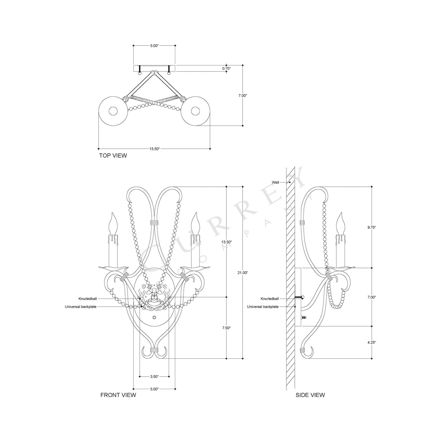 Crystal Lights Wall Light - line drawing.