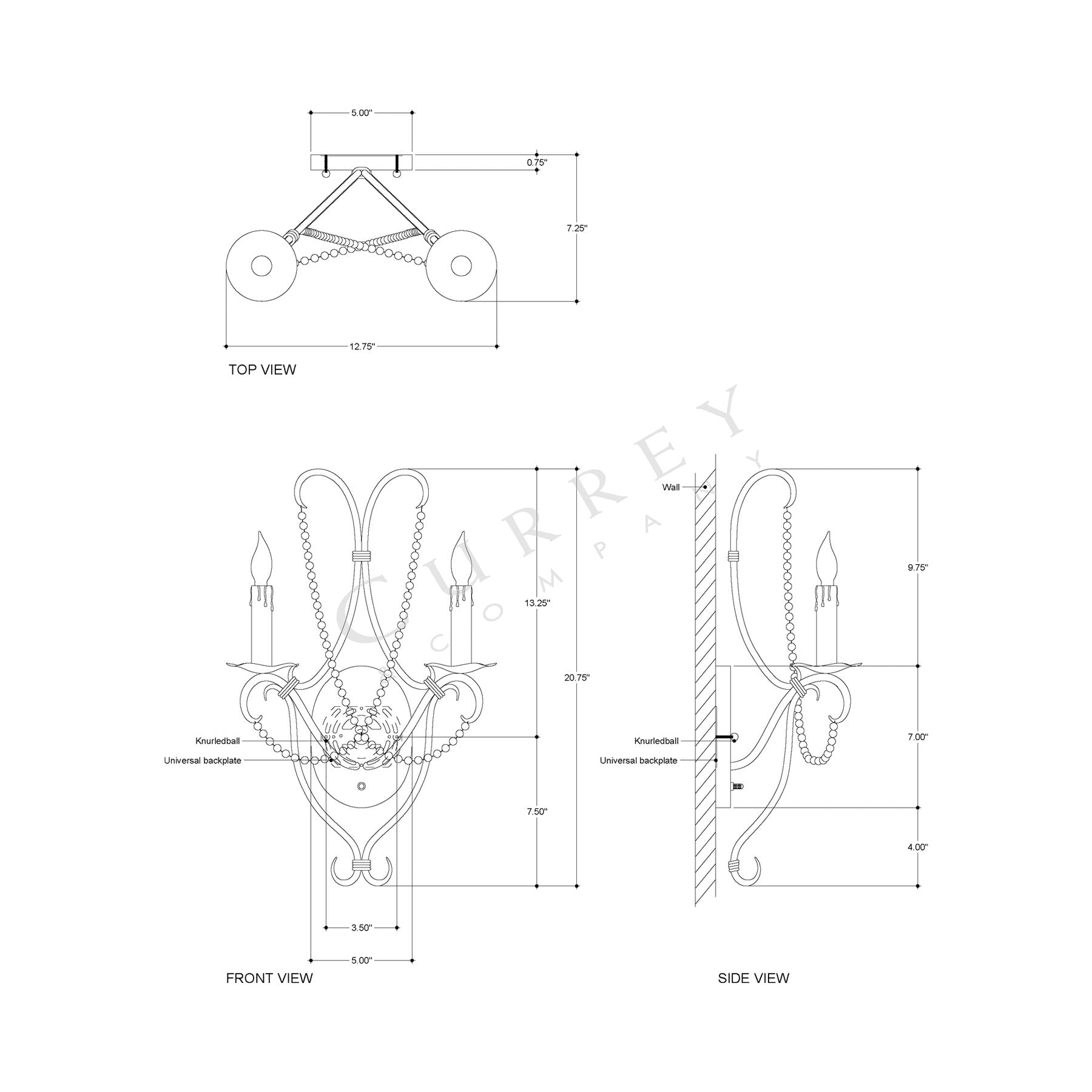 Crystal Lights Wall Light - line drawing.