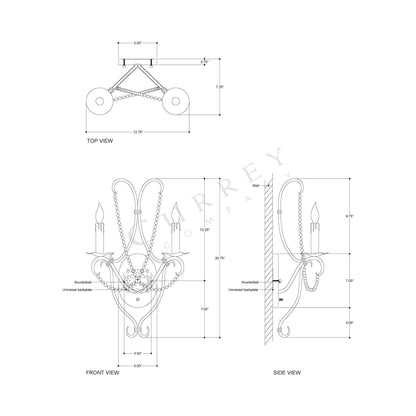 Crystal Lights Wall Light - line drawing.