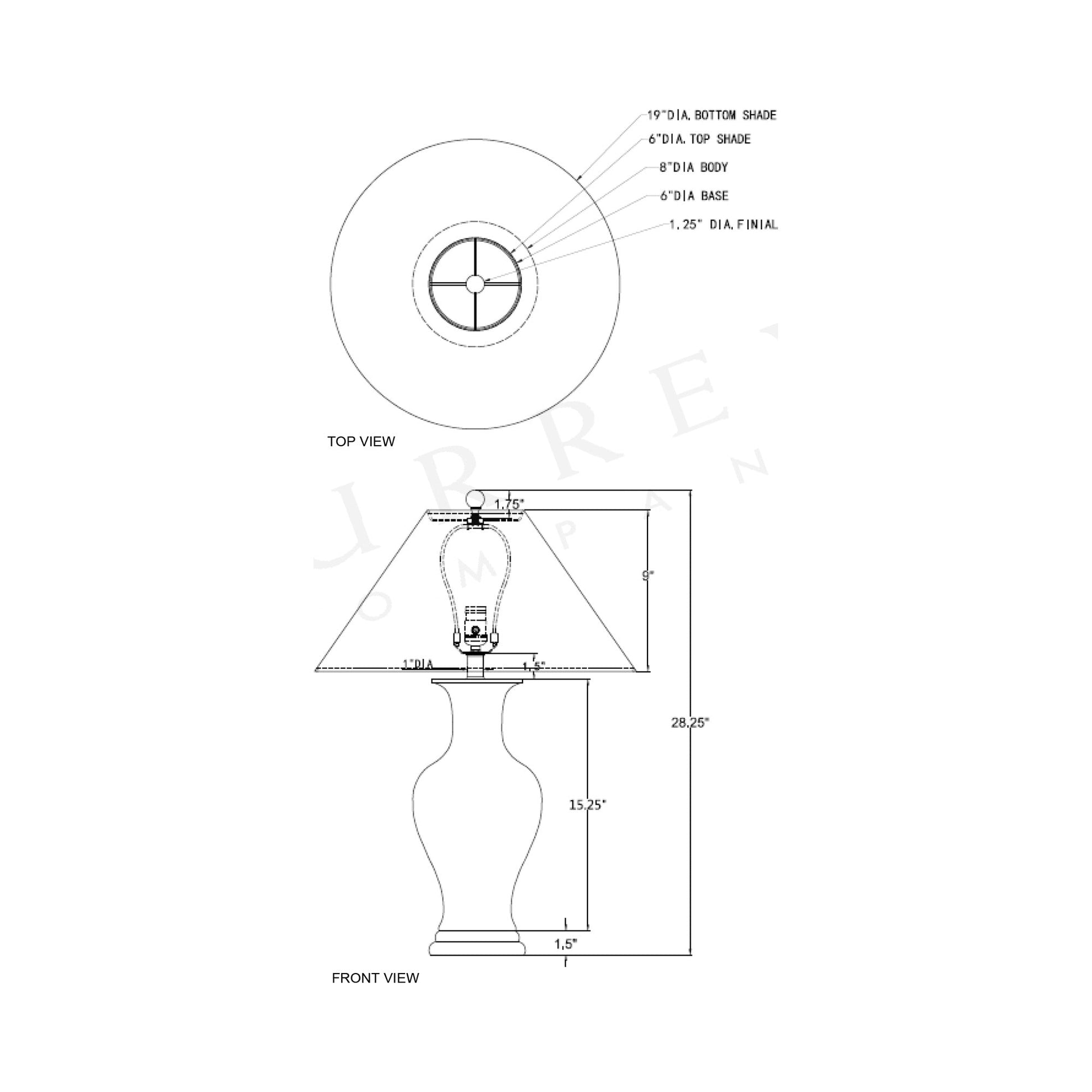 Crystalline Table Lamp - line drawing.