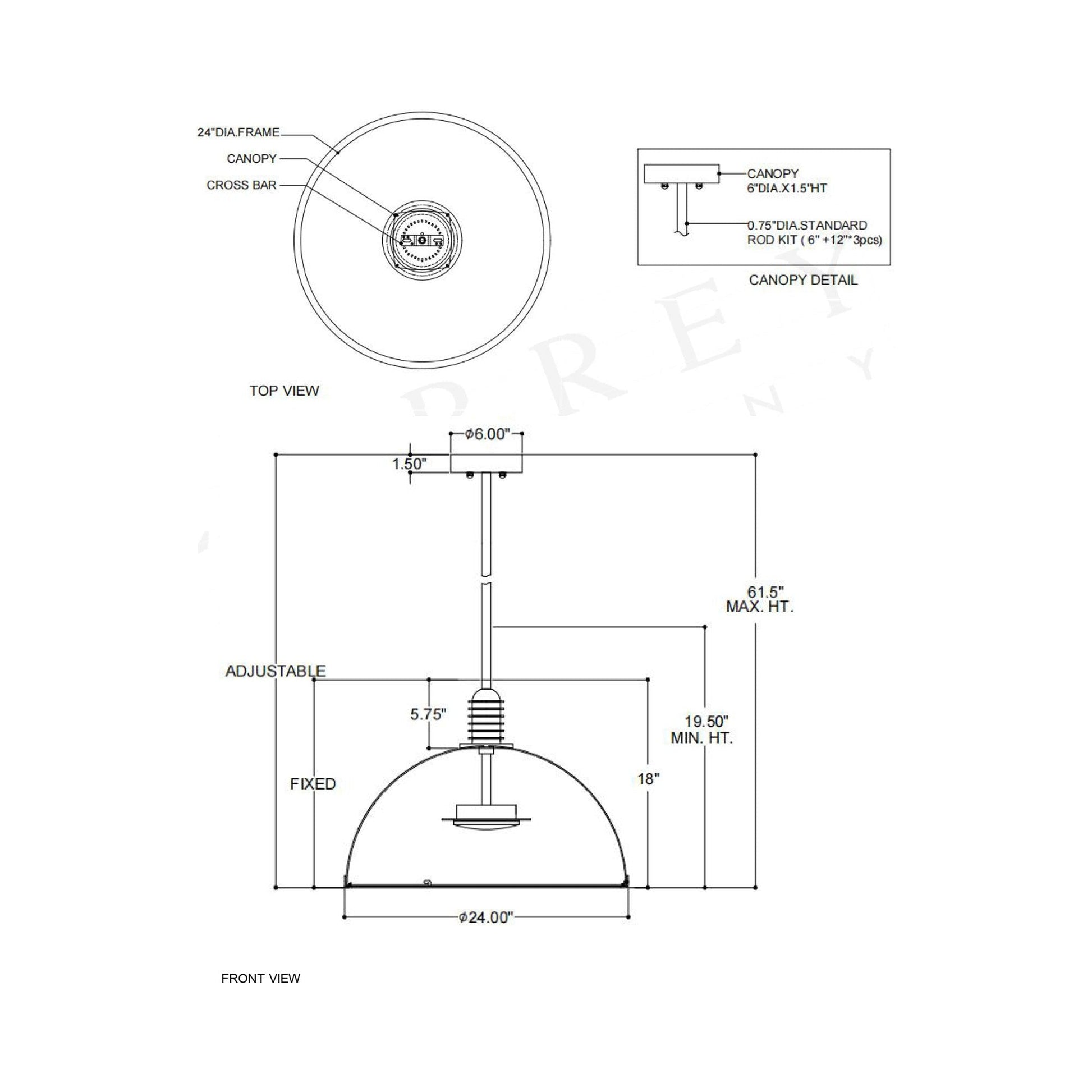 Cupola LED Pendant Light - line drawing.