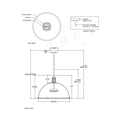 Cupola LED Pendant Light - line drawing.