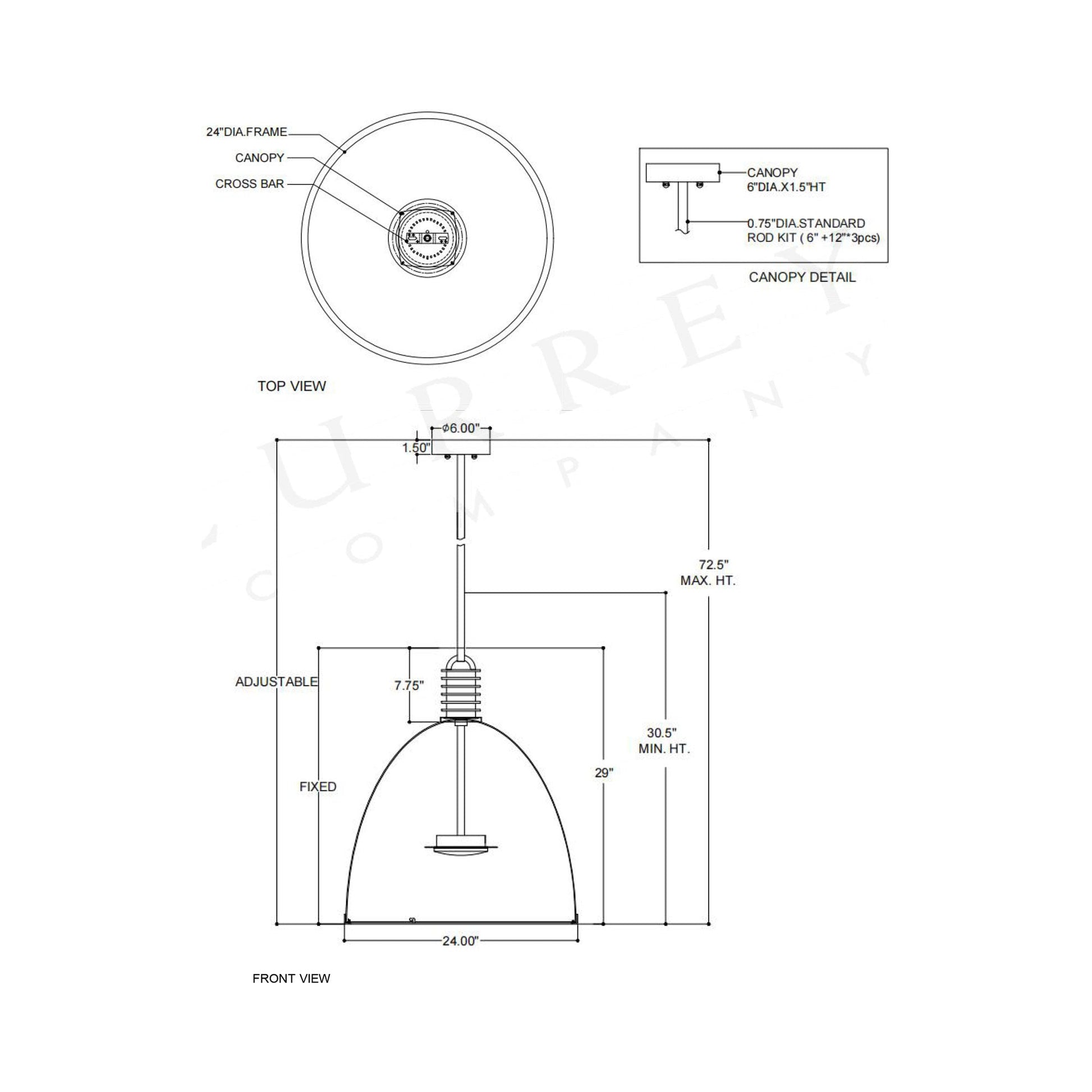 Cupola LED Pendant Light - line drawing.