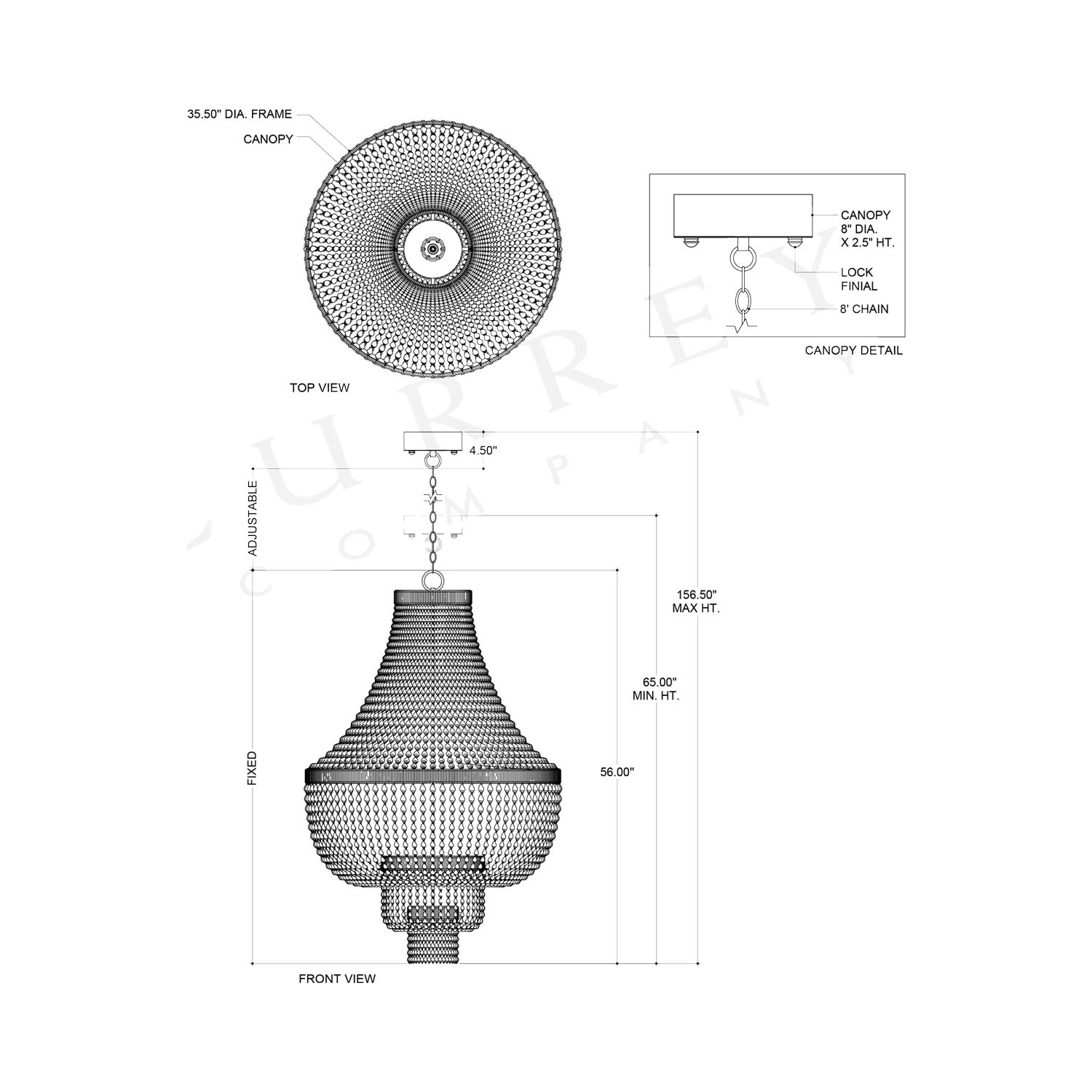 Cybele LED Chandelier - line drawing.
