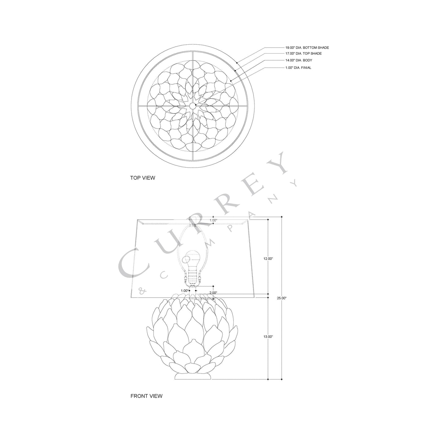 Cynara Table Lamp - line drawing.