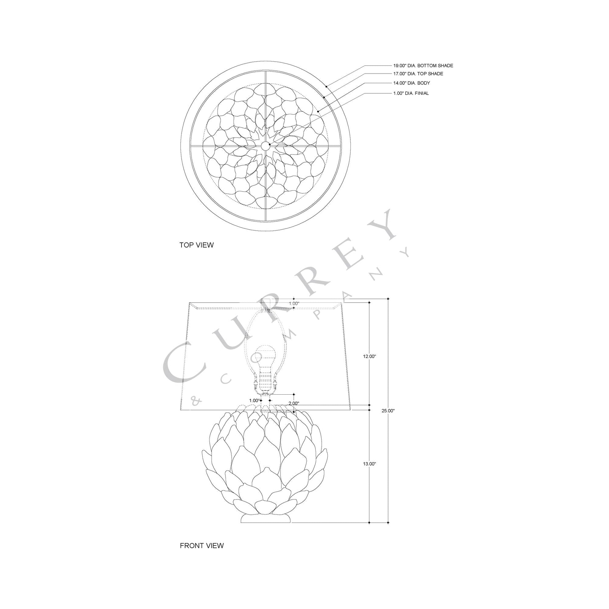 Cynara Table Lamp - line drawing.