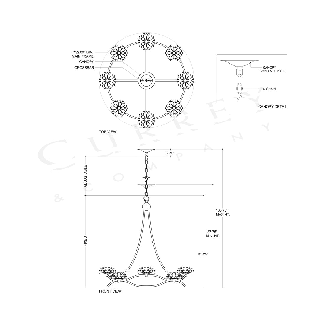 Cyrene Chandelier - line drawing.