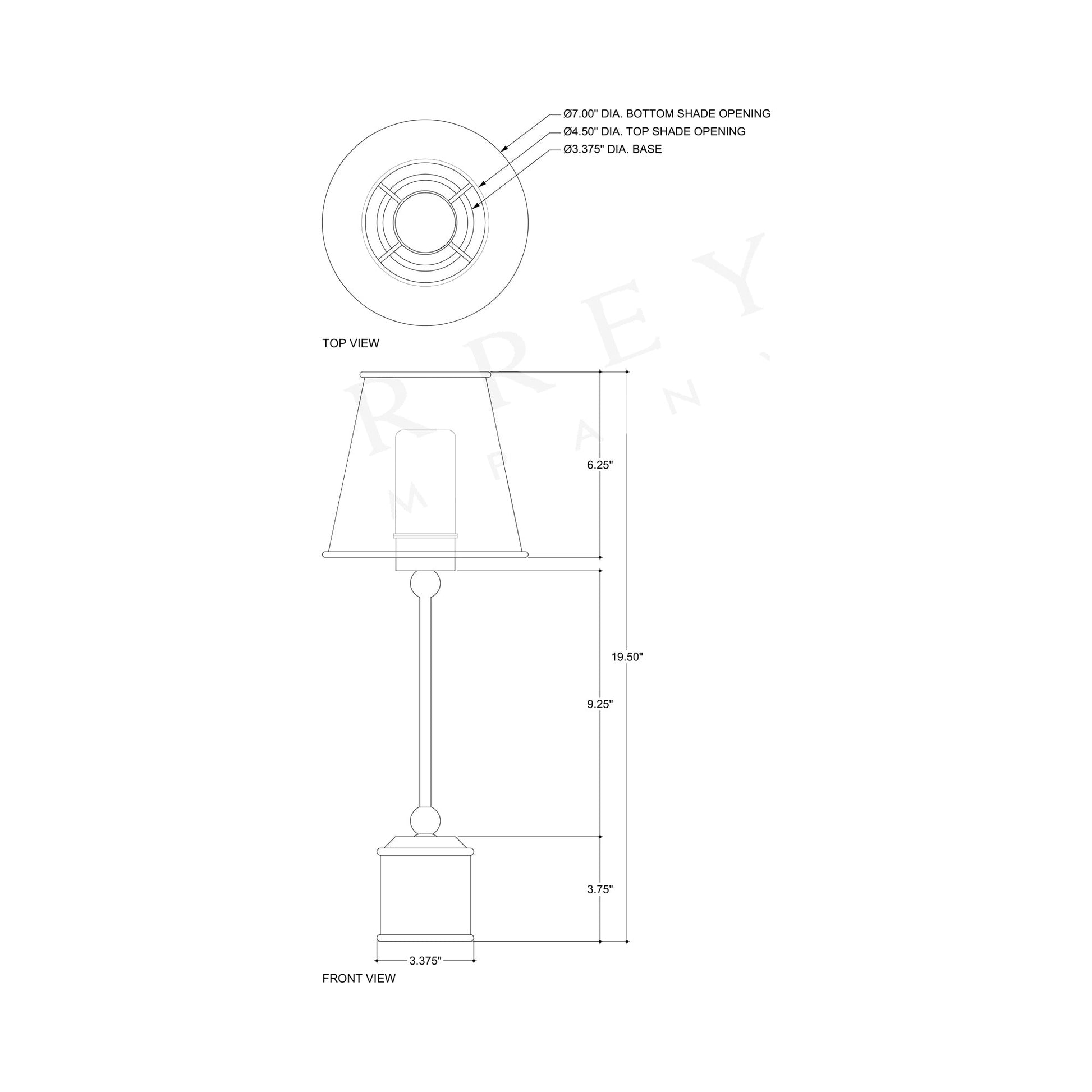 Daphne LED Rechargeable Table Lamp - line drawing.