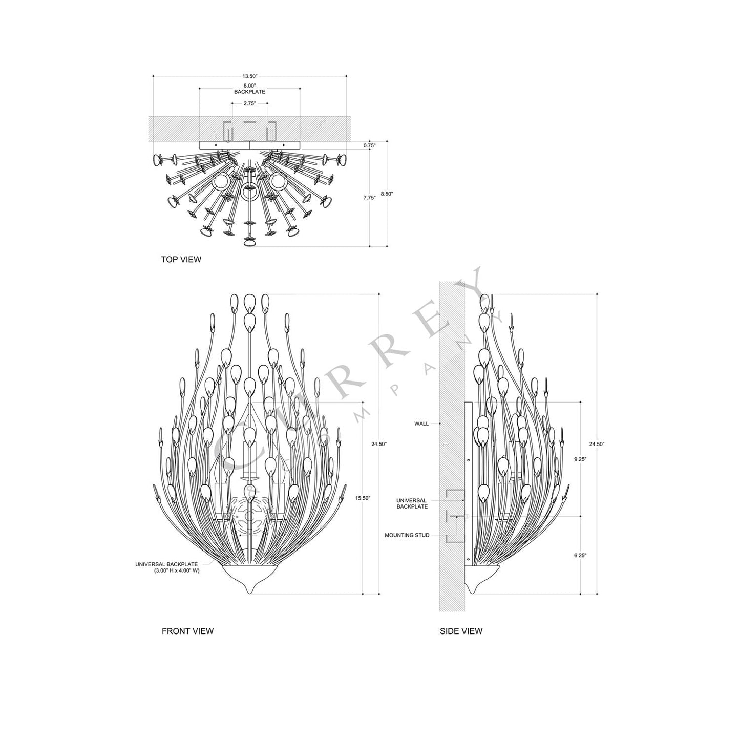 Delphos Wall Light - line drawing.