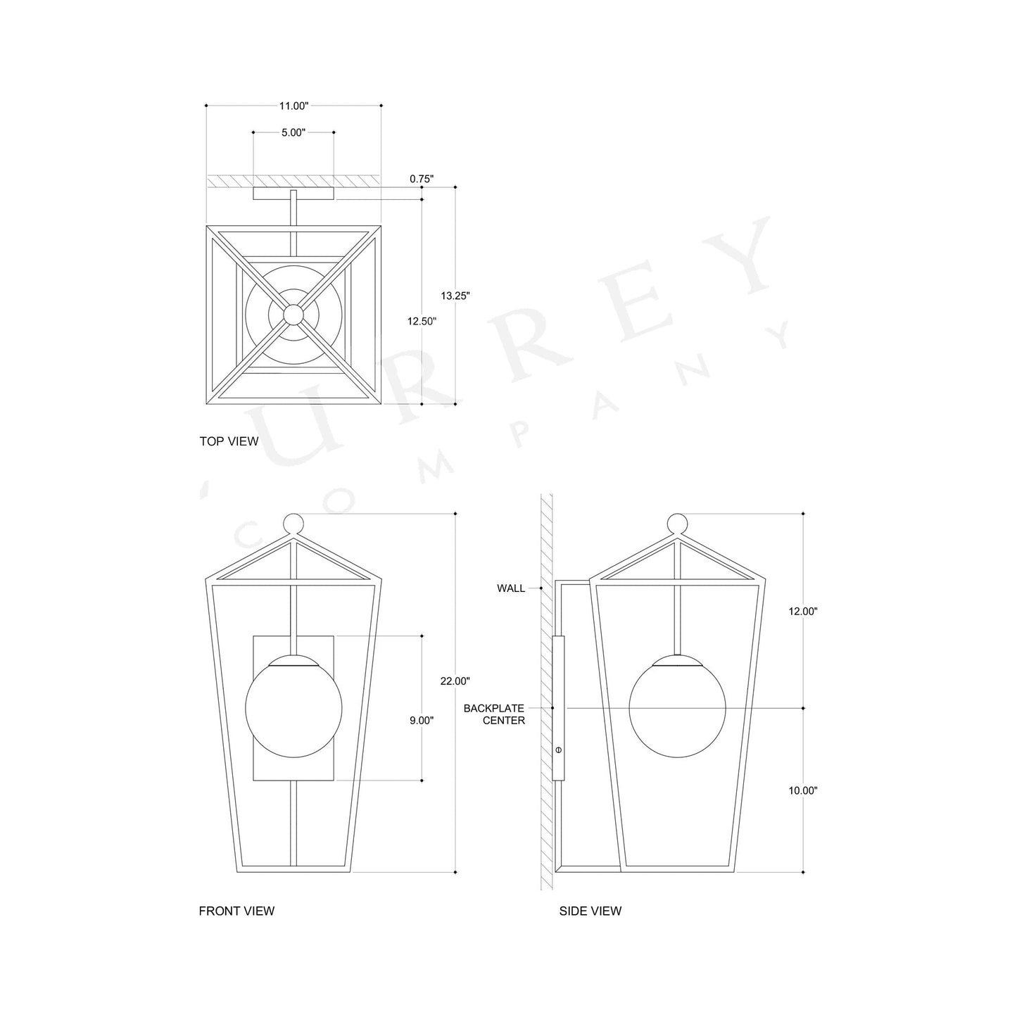 Denison Outdoor Wall Light - line drawing.