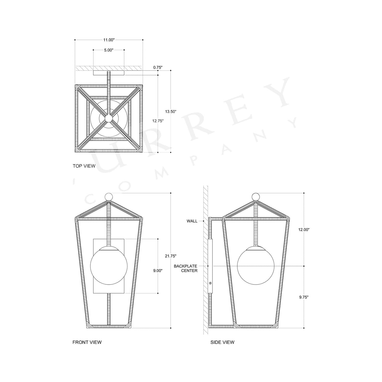 Denison Outdoor Wall Light - line drawing.