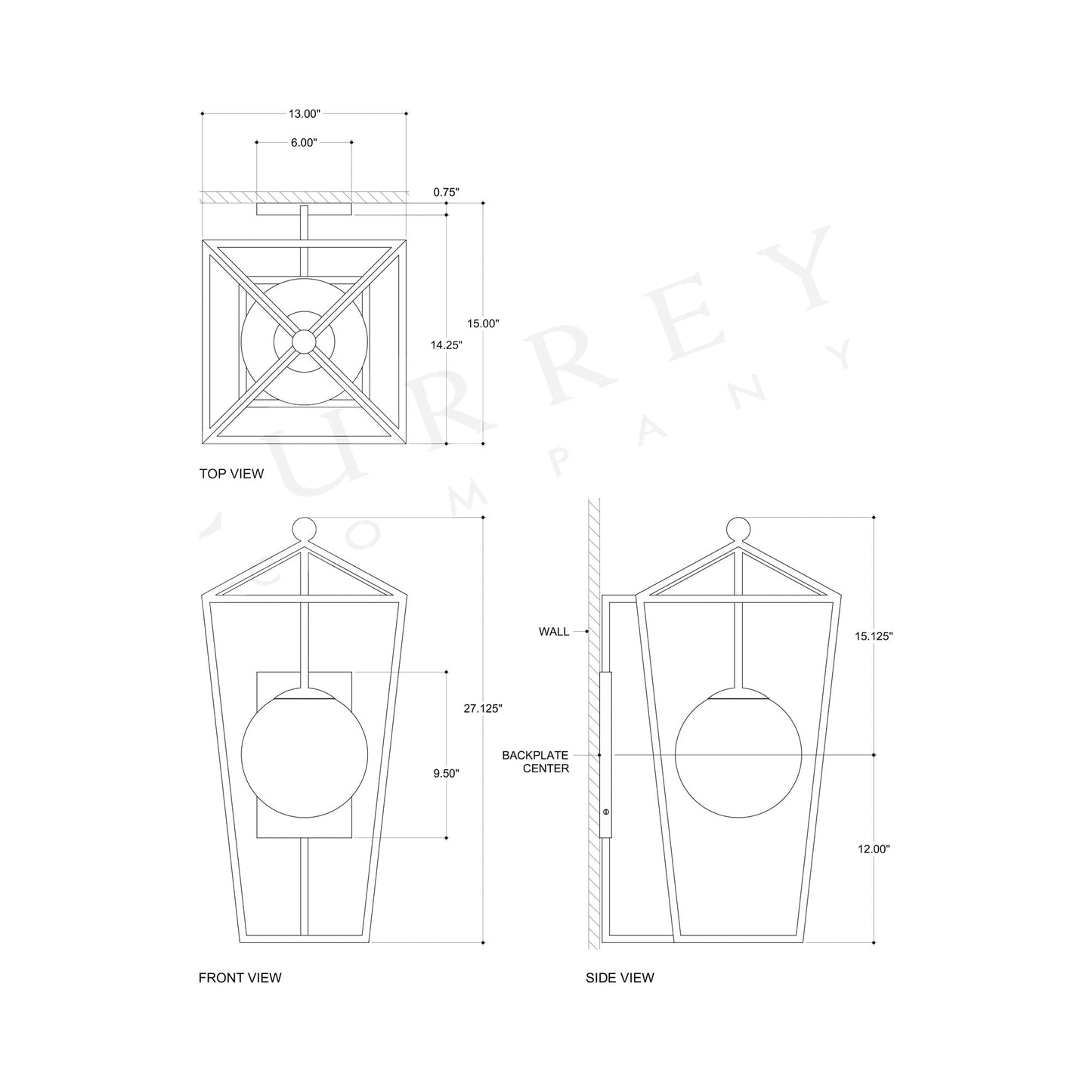Denison Outdoor Wall Light - line drawing.