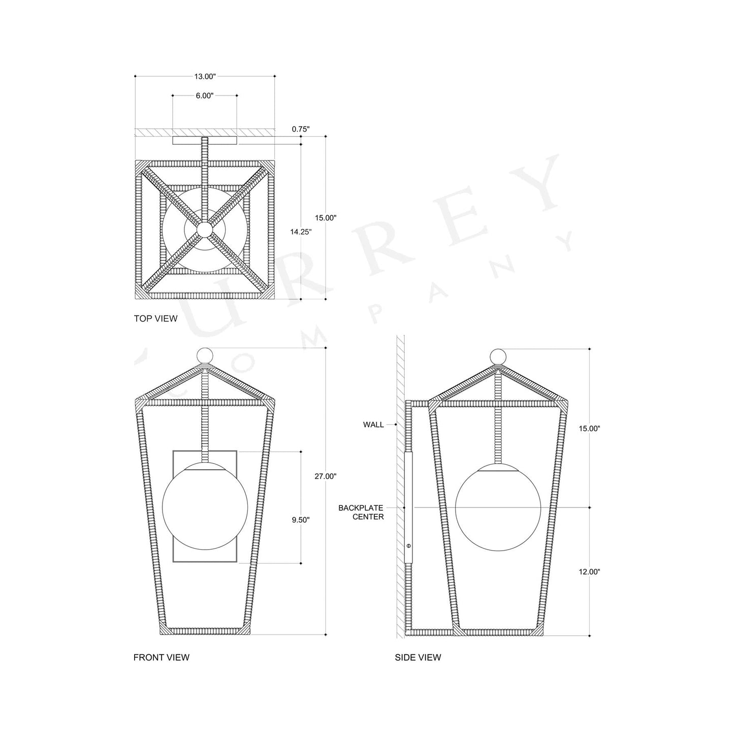 Denison Outdoor Wall Light - line drawing.