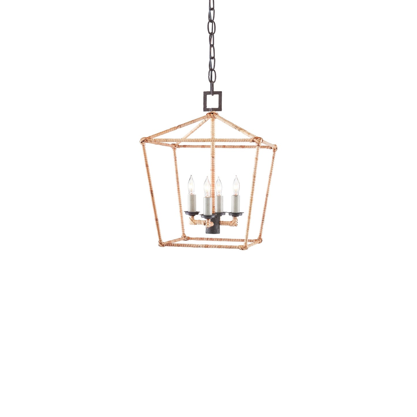Denison Pendant Light in Mole Black/Natural Rattan (Small).