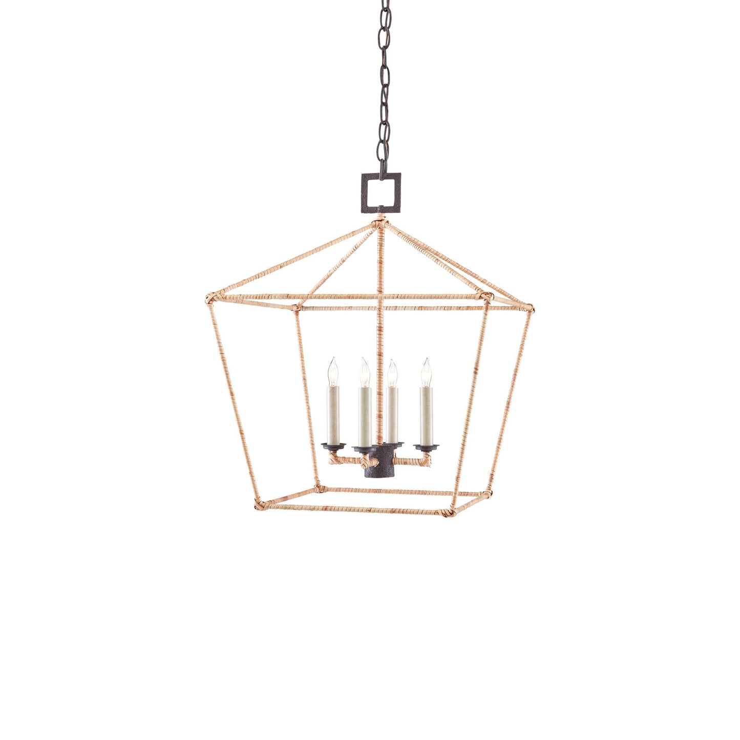 Denison Pendant Light in Mole Black/Natural Rattan (Medium).