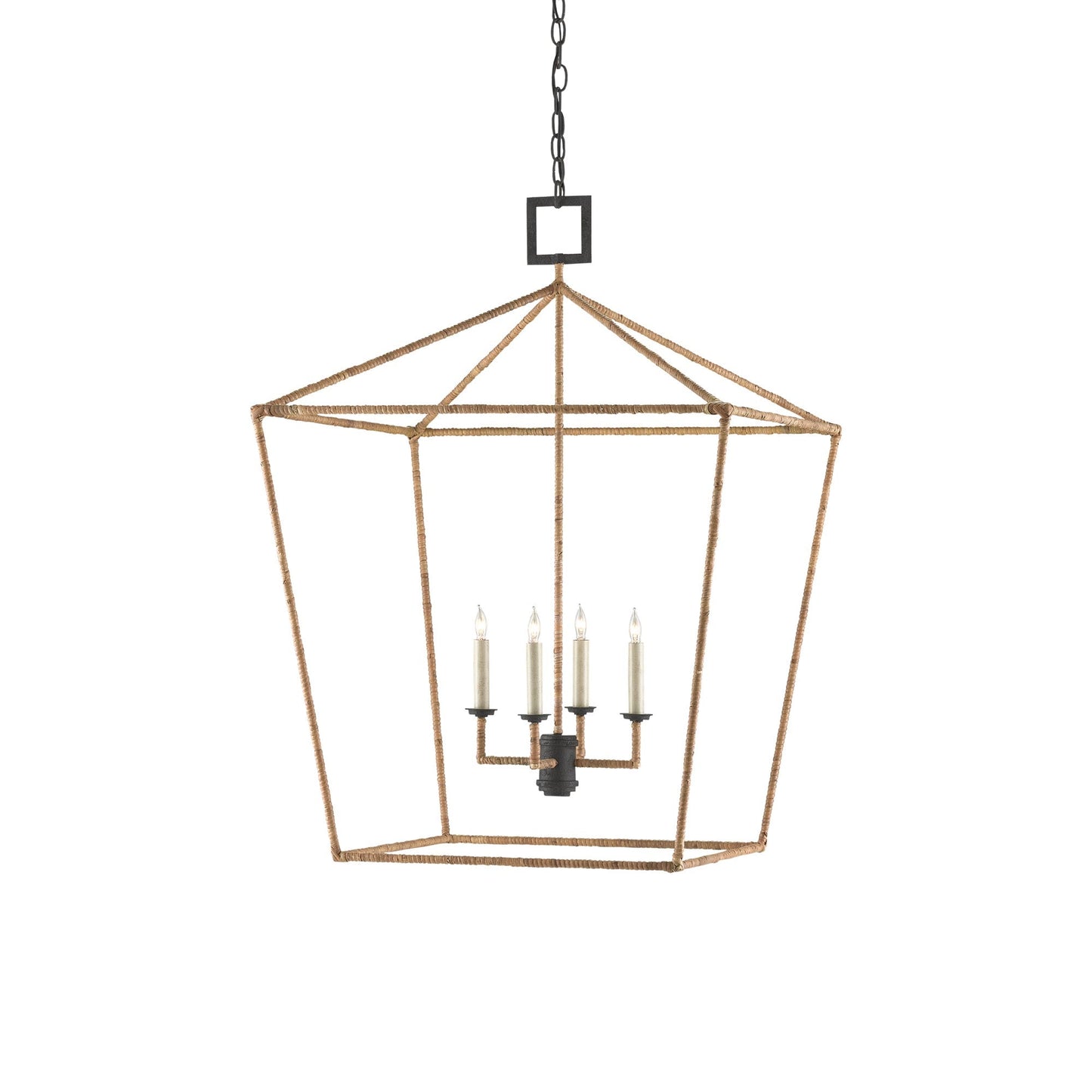 Denison Pendant Light in Mole Black/Natural Rattan (Large).