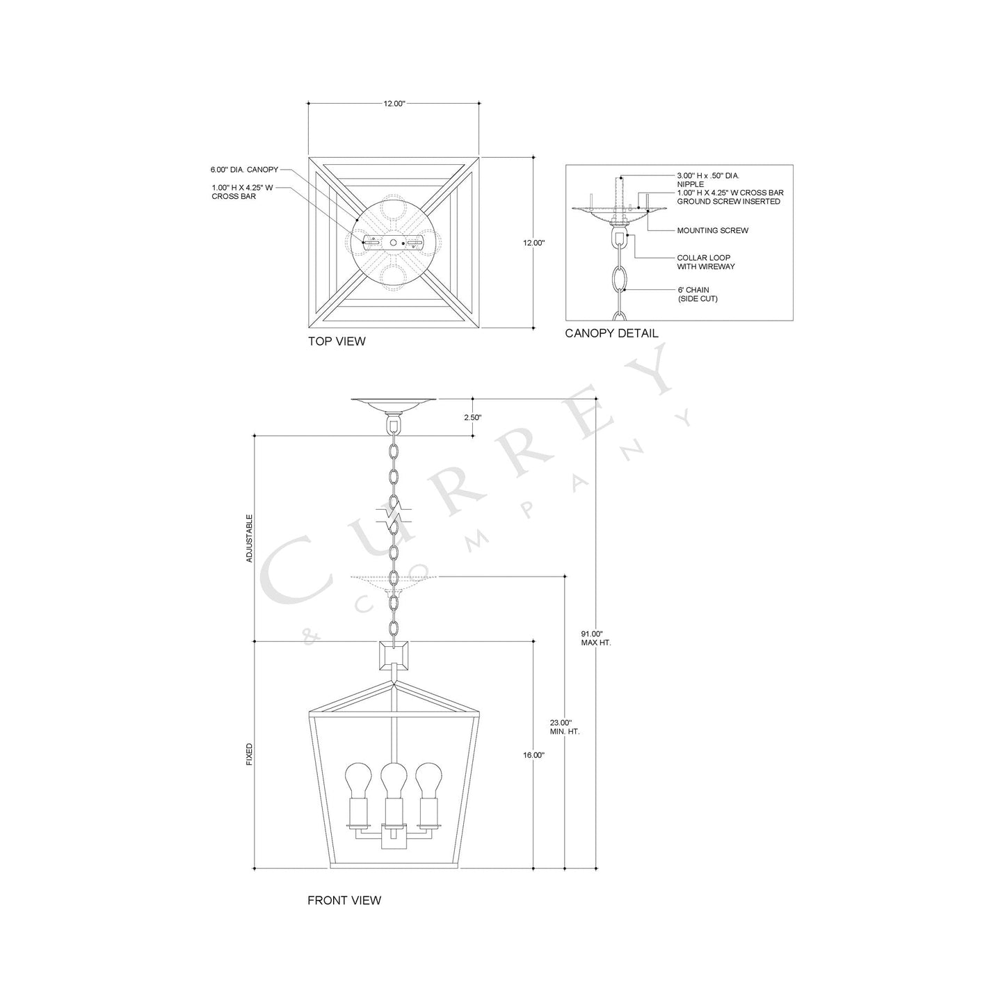 Denison Pendant Light - line drawing.