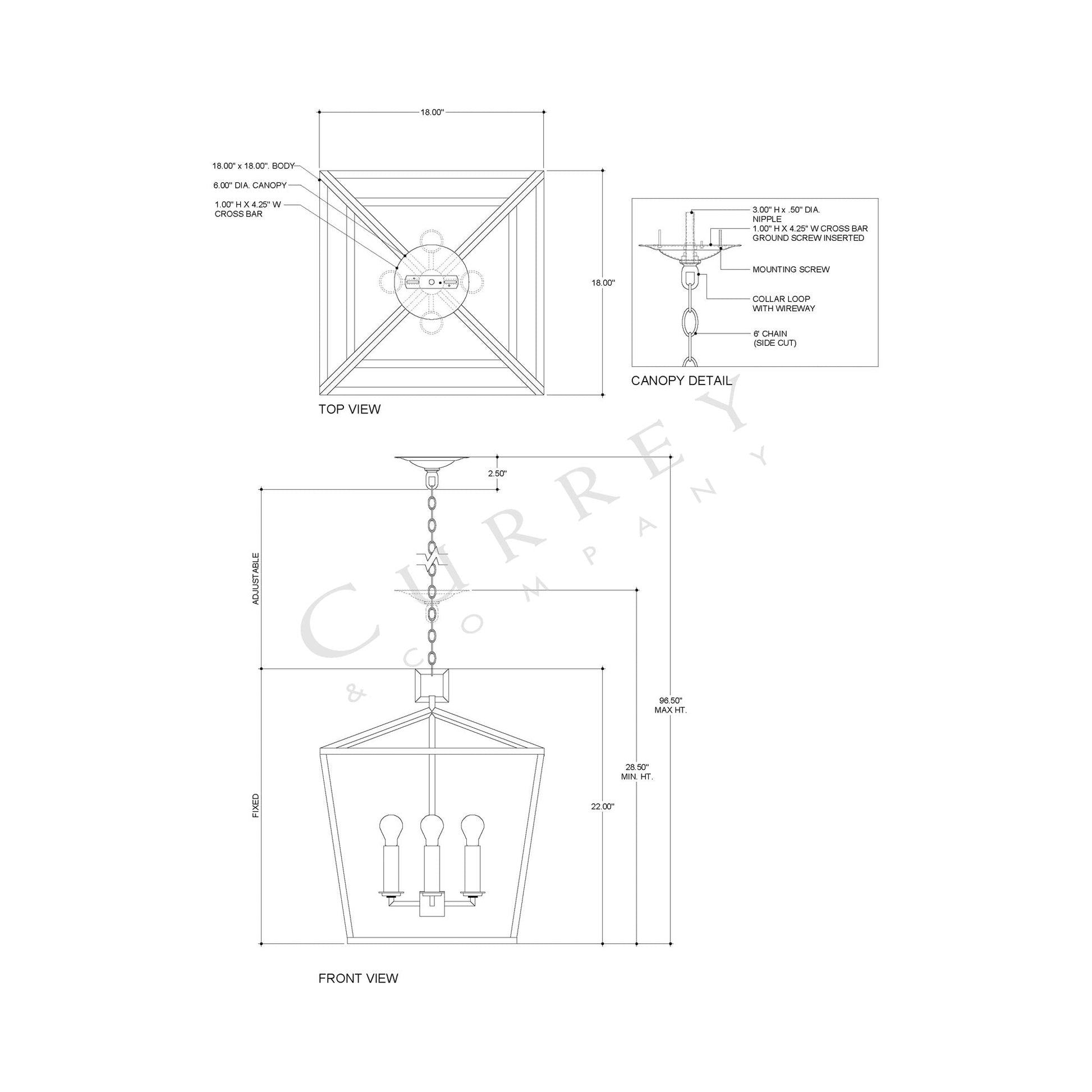 Denison Pendant Light - line drawing.