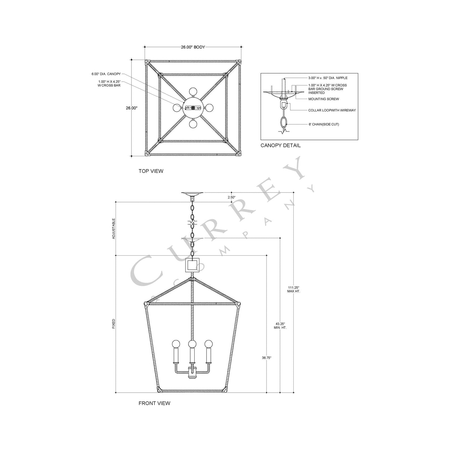 Denison Pendant Light - line drawing.