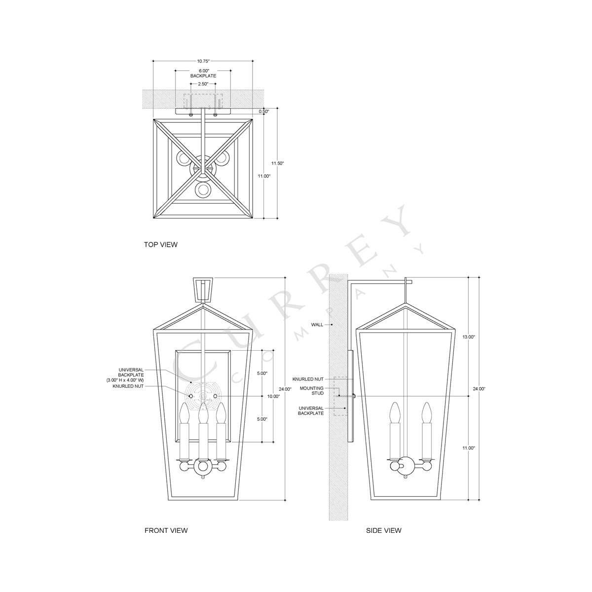 Denison Wall Light - line drawing.
