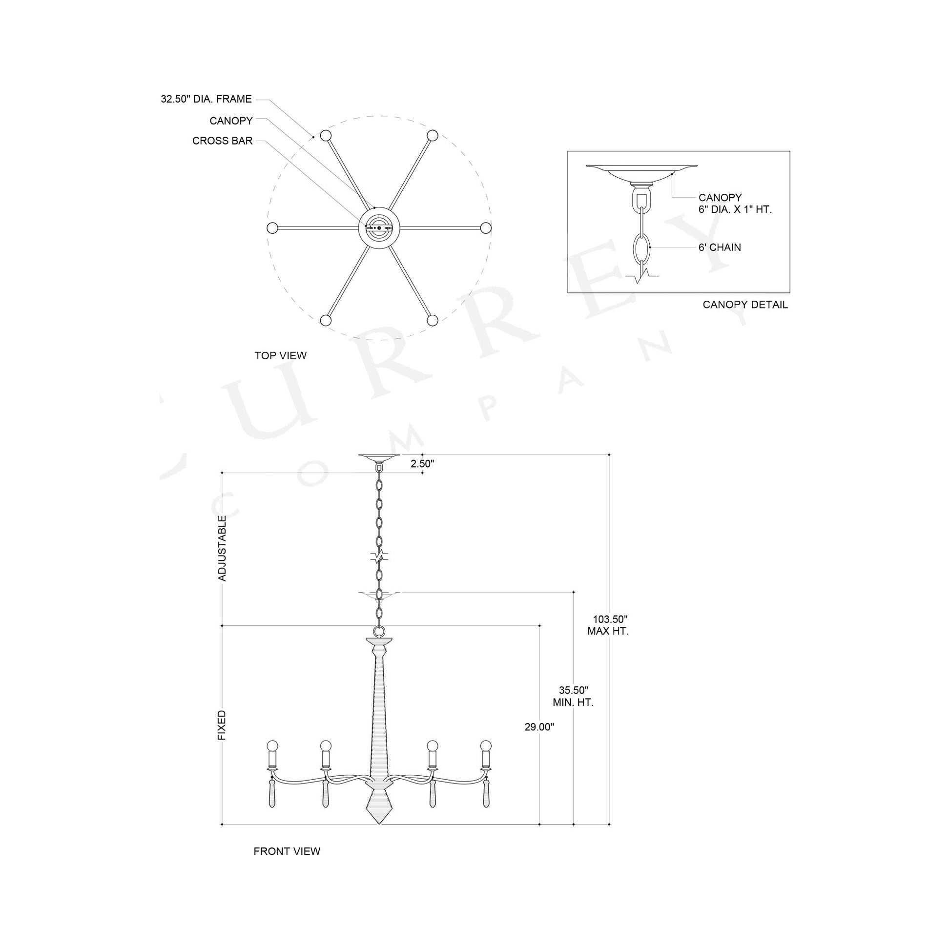 Donnybrook Chandelier - line drawing.