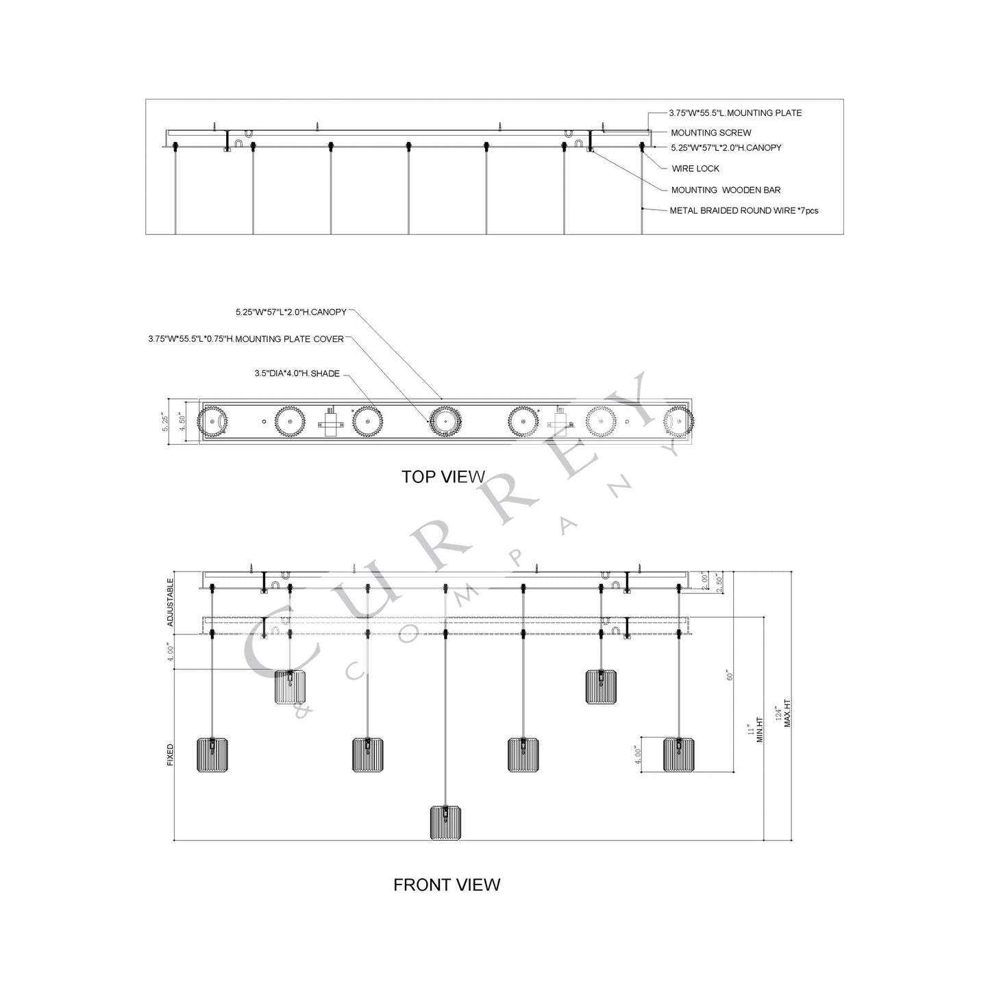 Dove Linear Multi Pendant Light - line drawing.