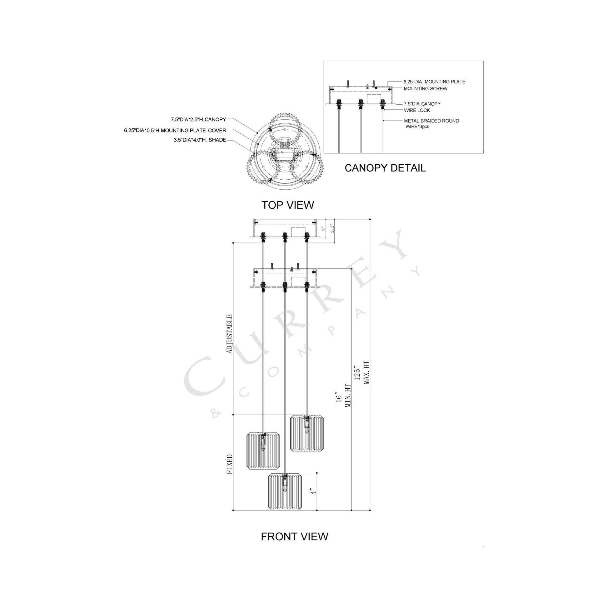 Dove Multi Pendant Light - line drawing.
