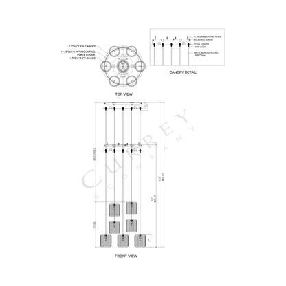 Dove Multi Pendant Light - line drawing.
