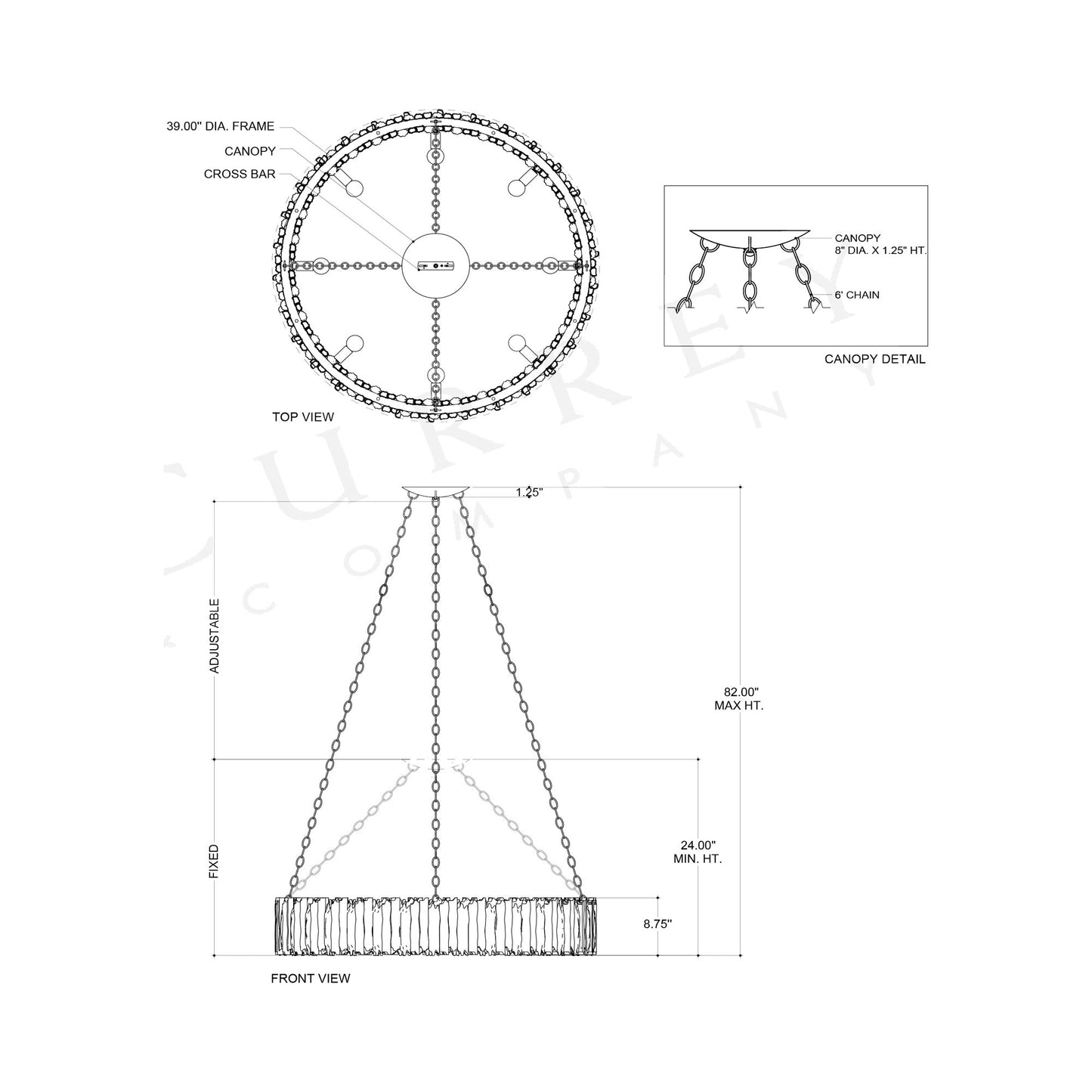 Driftwood Ring Chandelier - line drawing.