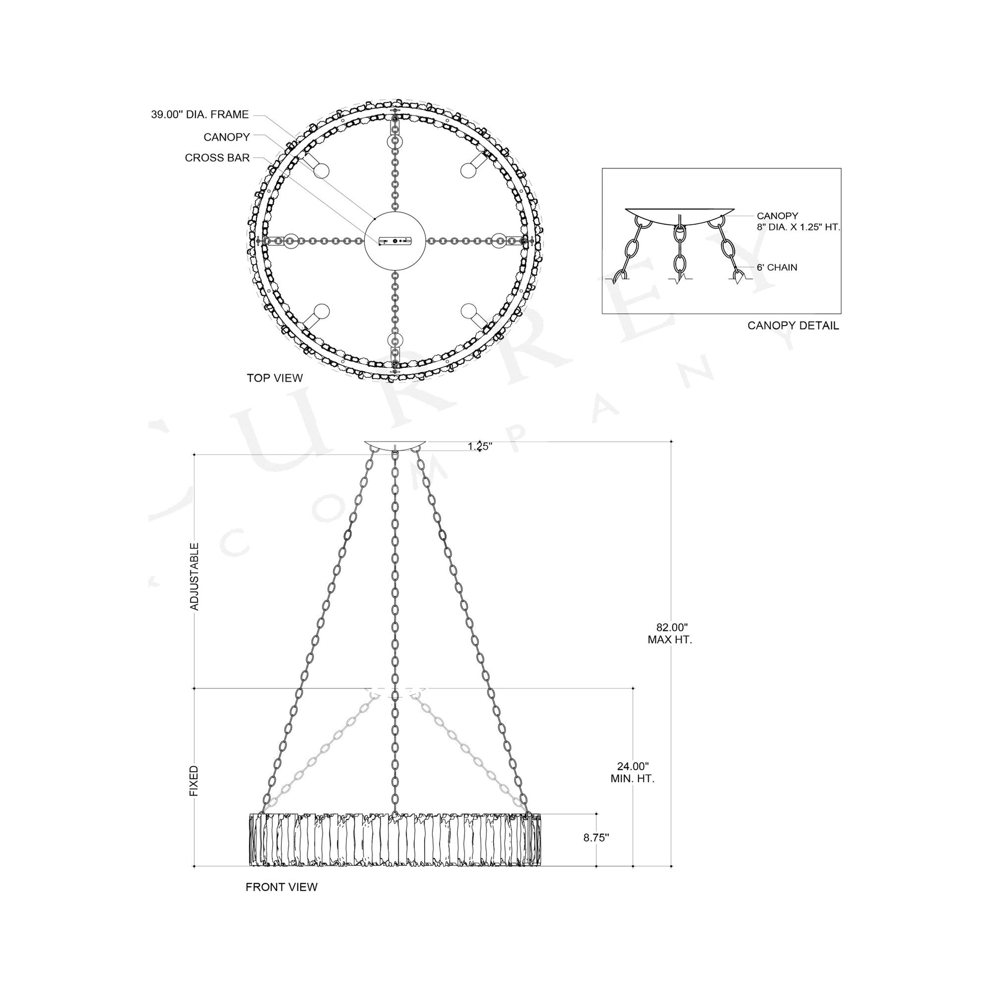 Driftwood Ring Chandelier - line drawing.