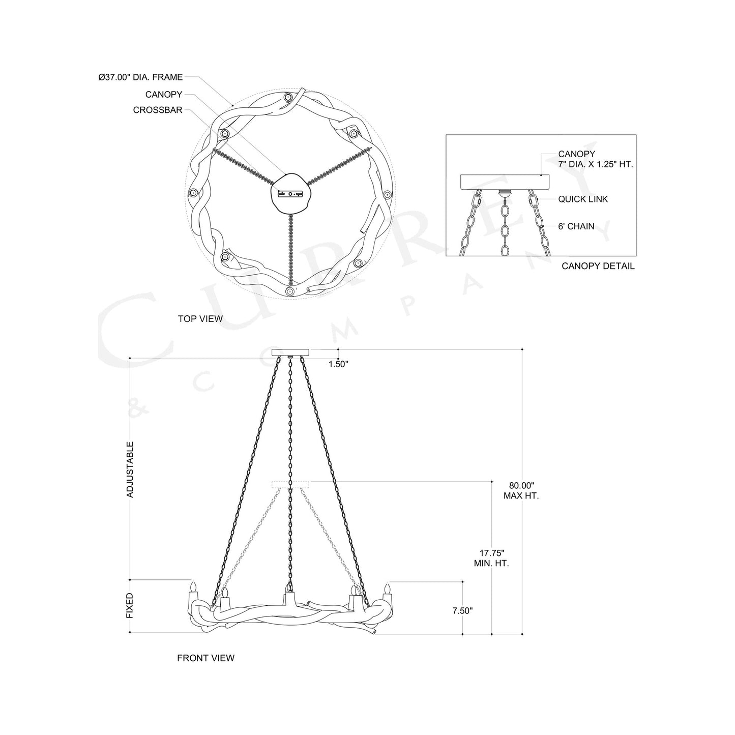 Dunmore Chandelier - line drawing.